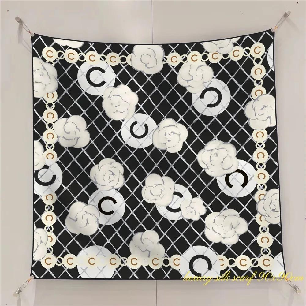 French 90cm New Rose Twill Silk Women's Travel Sunscreen Shawl Large Square Scarf Headscarf Scarf Scarf Scarf Women Luxury