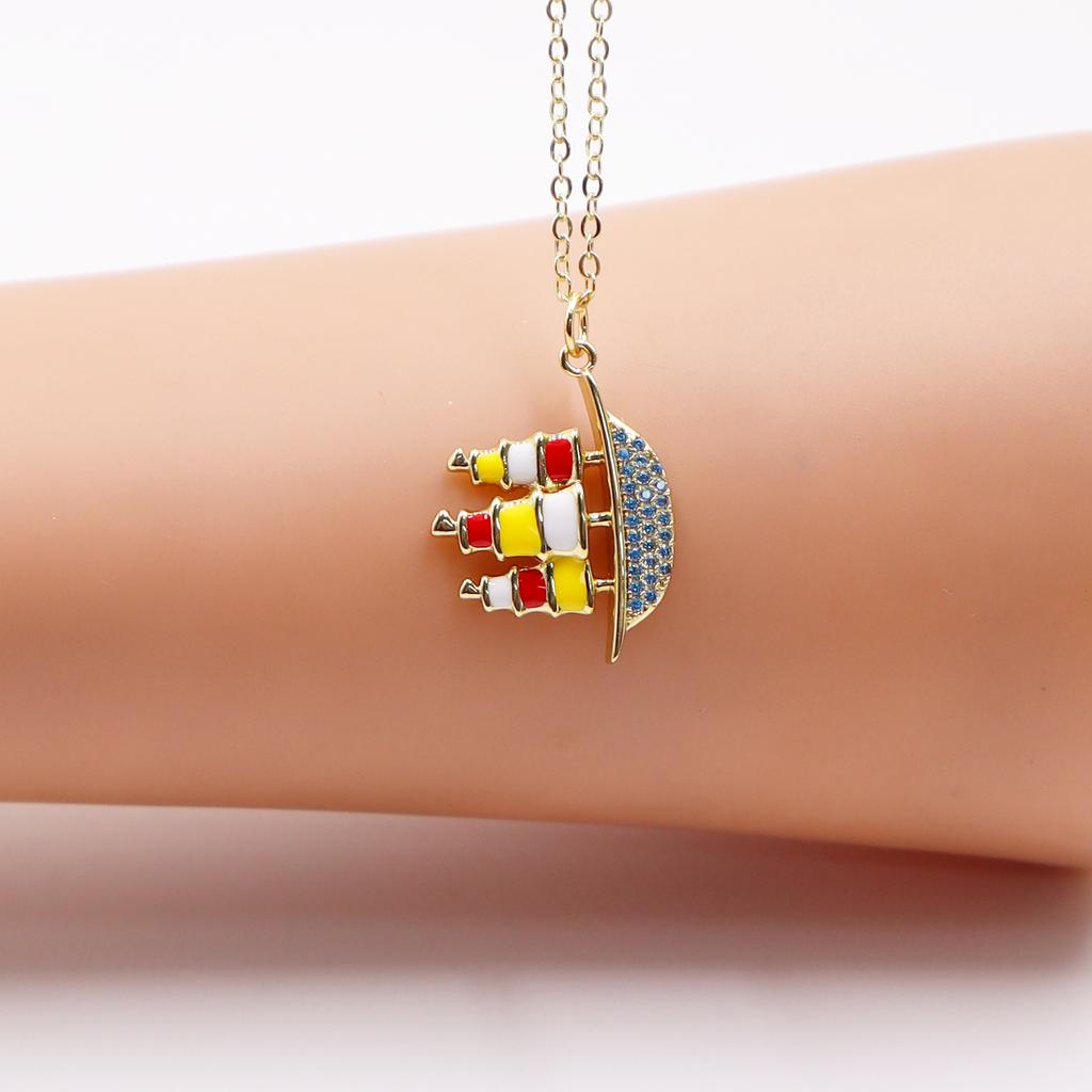 Personalized Geometric Pendant Copper Drip Oil Bag Boat Pendant Necklace Fashion Woman Jewelry For Birthday Party Daily Wear