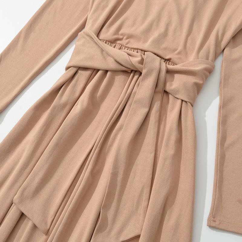 Womens Slim Fit A-Line Dress V-Neck Long Sleeve Solid Color Fall 2026 Casual Elegant Maxi