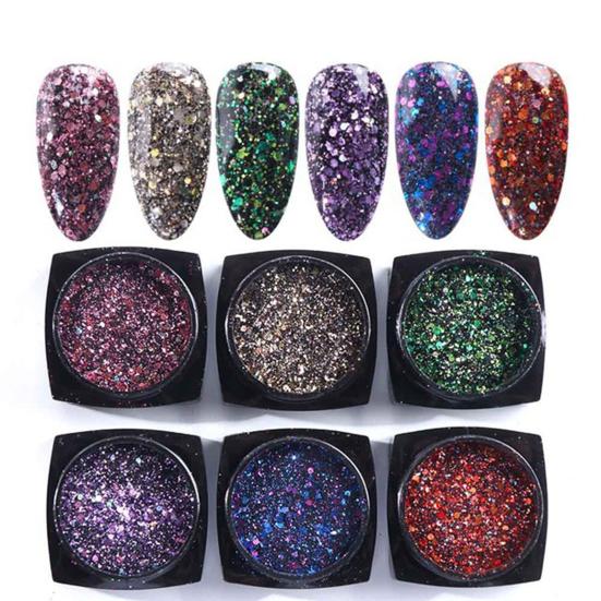 1 набор блесток для ногтей, сияющий, легкий, вставной, глянцевый, не капающий, сделай сам, сверкающий, 6 цветов, украшение для ногтей, блестки, маникюрный салон, поставка
