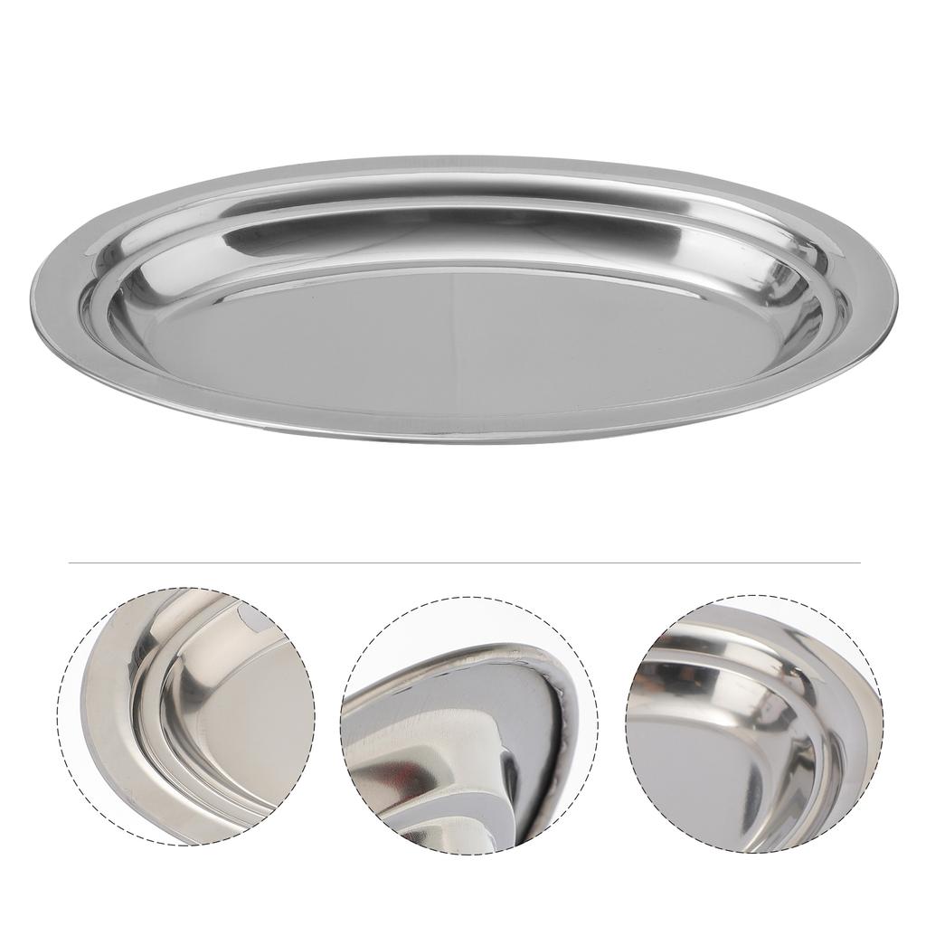 26cm Stainless Steel Oval Sizzle Platter Serving Platter Appetizer Dinner Plate Dishes For Home Restaurant