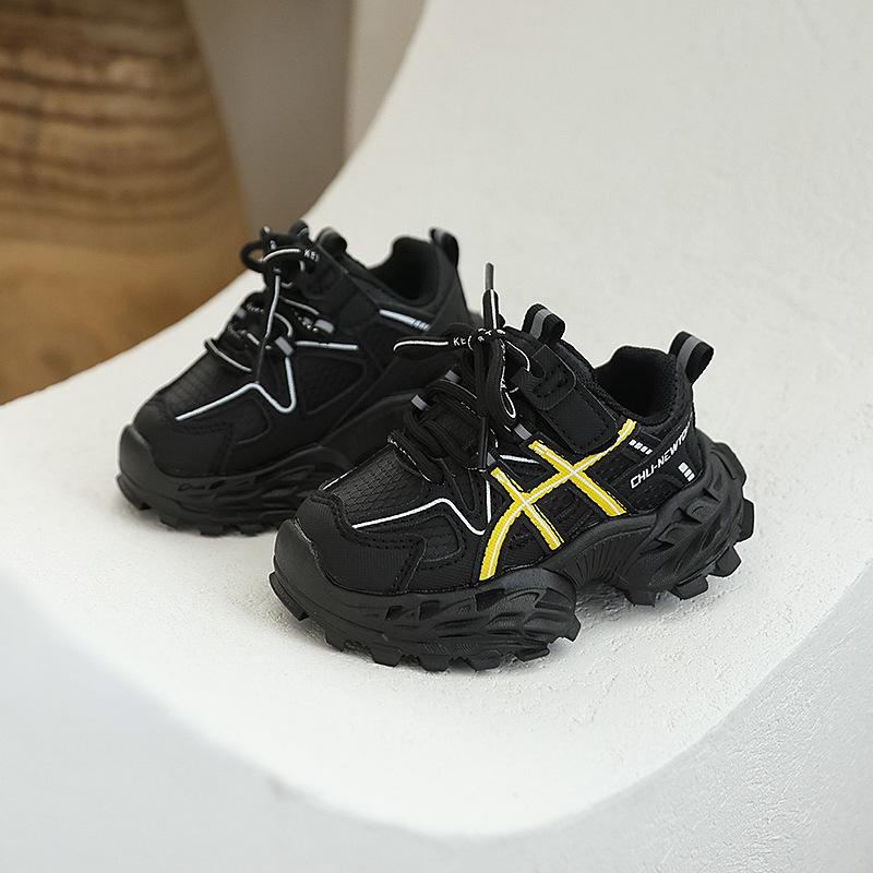 Children's thick-soled dad shoes with laces, non-slip, autumn running shoes for girls, fashionable and versatile mesh thickened trendy shoes for