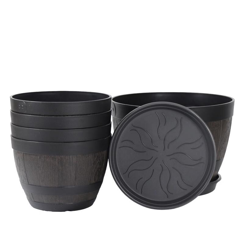 Large Imitation Wood Barrel Planter