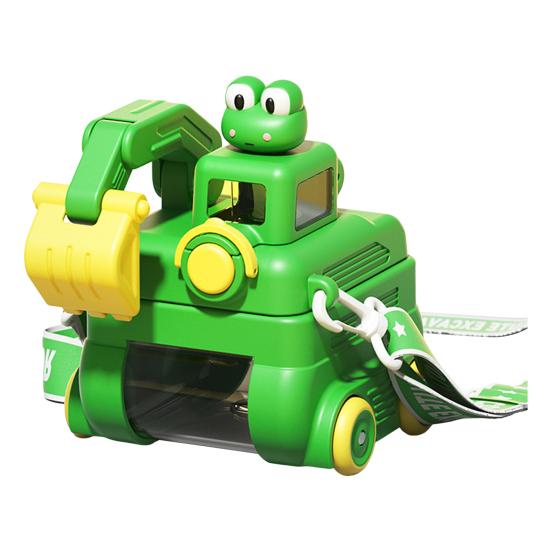Excavator Water Bottle for Kids 500ml Leak-Proof Cartoon Cup with Wheels Adjustable