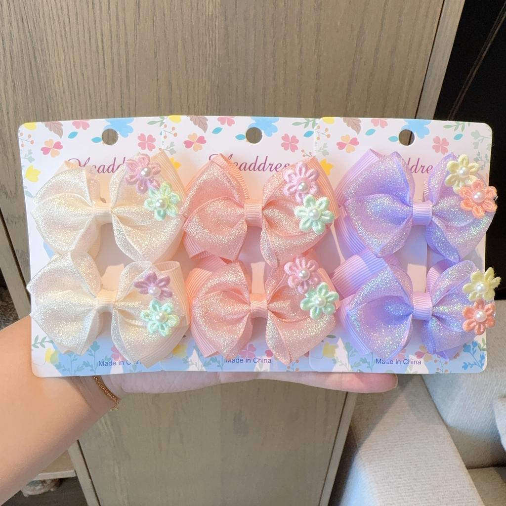 2Pcs/set New Cute Fashion Shiny Flowers Bow Lovely Girls Hairpins Children Headwear Hairgrip Hair Clips Hair Accessories Gift