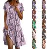 Short Sleeve Boho Dress For Women Casual Loose Fit Summer Sundress Floral Print Dress With Pockets