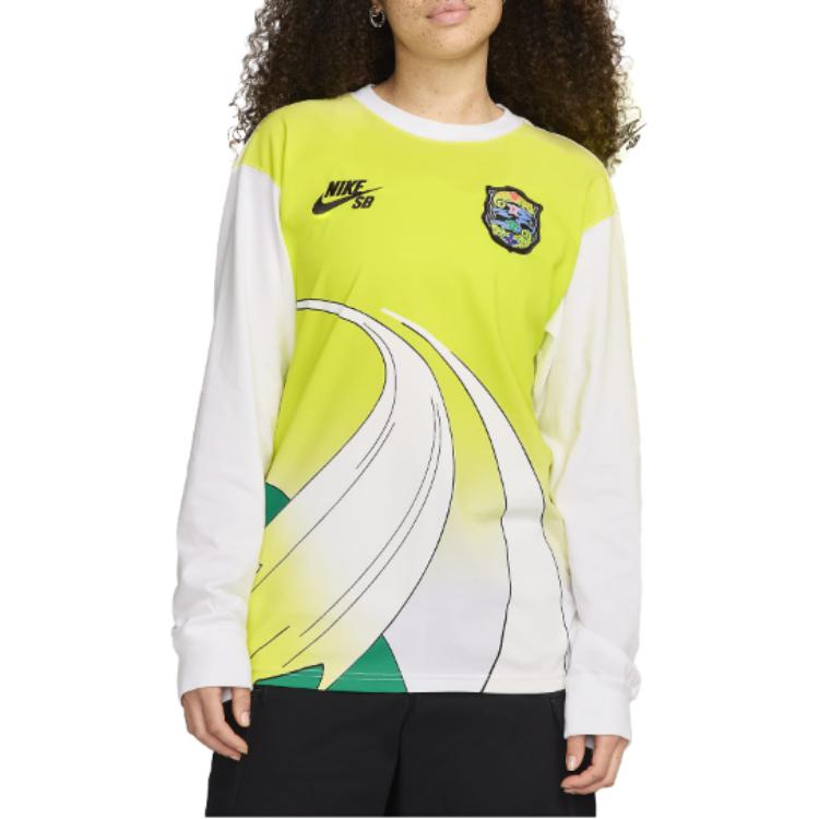 Nike Футболка унисекс свободного кроя с цветными блоками, круглым вырезом и длинным рукавом, белая HF0036100