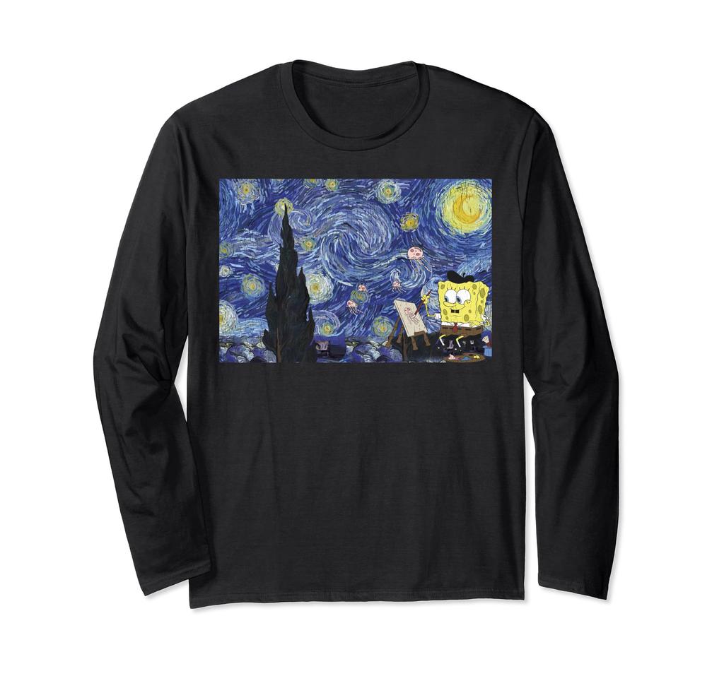 Spongebob Squarepants Starry Night Painting Long Sleeve T-Shirt