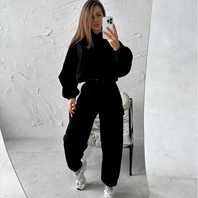 Женская мода досуг толстовки комплект толстовка с капюшоном карман длинный рукав толстовки эластичный пояс свободные спортивные брюки комплект из двух частей