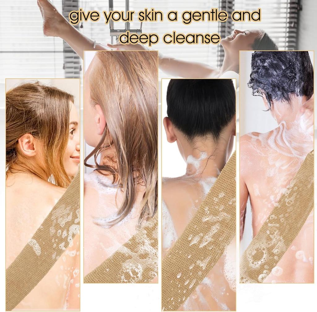 100% Natural Exfoliating Hemp Back Scrubber, Bath & Shower Body Brush Scrubber with Handle