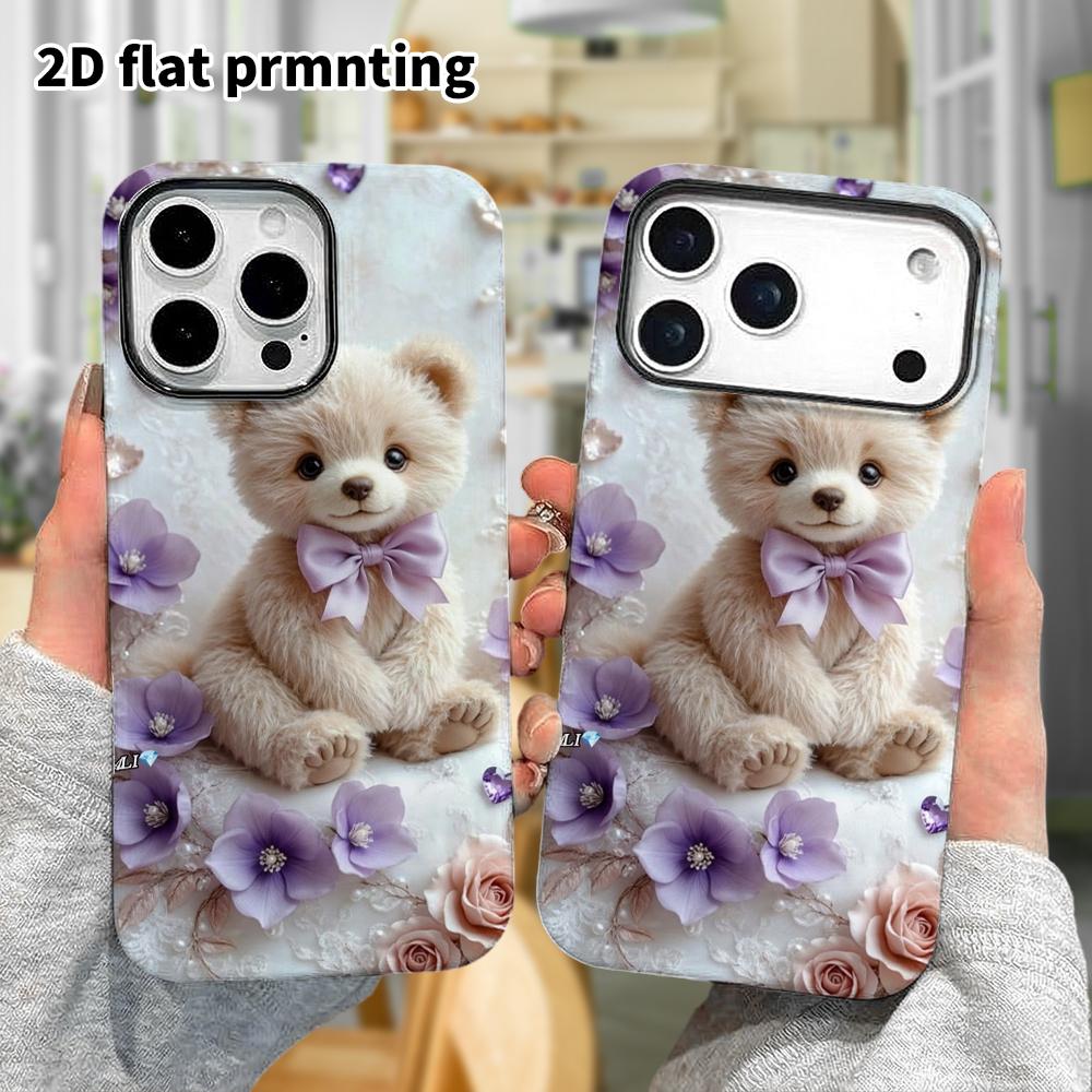 Phone Case: 2D flat design suitable for iPhone 18 17 16 15 14 13 Pro film protective case, couple style, light brown bear, Christmas and Halloween gif
