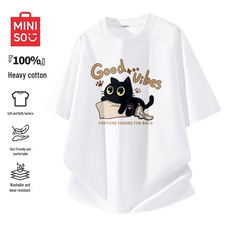 MINISO Мужская плотная хлопковая футболка с круглым вырезом