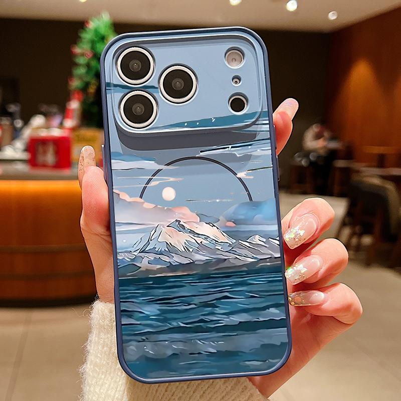 Магнитный чехол для телефона с узором горного пейзажа Для iPhone 17 ProMax 16 15 14 13 Pro Max Для Magsafe Беспроводная зарядка Жесткая крышка