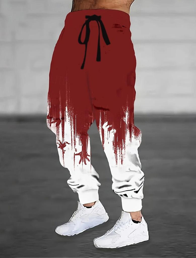 Men's 3D-Printed Gradient Ink-Drip Fleece-Lined Sweatpants — Featuring Side Pockets; Ideal for Casual Autumn and Winter Streetwear.