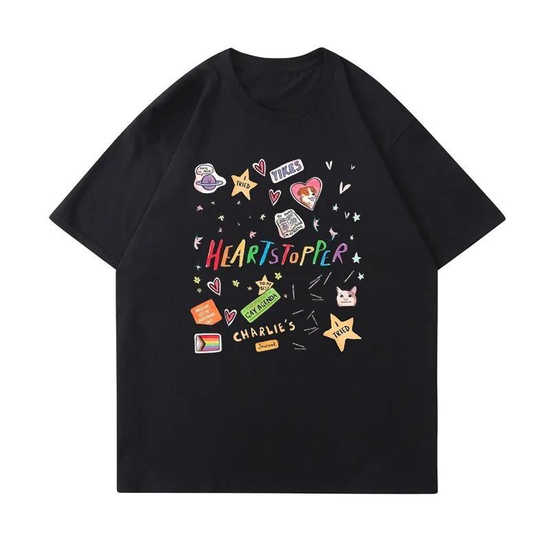 Heartstopper Trendy White T-Shirt with Colorful Patterns and Text Short Sleeve T-shirts Men Women Casual Vintage T Shirts