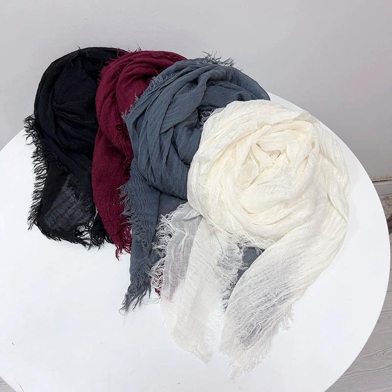 High Quality Comfortable Nice 140*140cmSolid Color Linen Scarf Spring and Summer Thin Breathable Square Shawl Scarf With Tassel