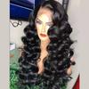 Long Wavy Synthetic Wig With Center Part Lace Front Voluminous Black Hair Women Heat Resistant Fiber