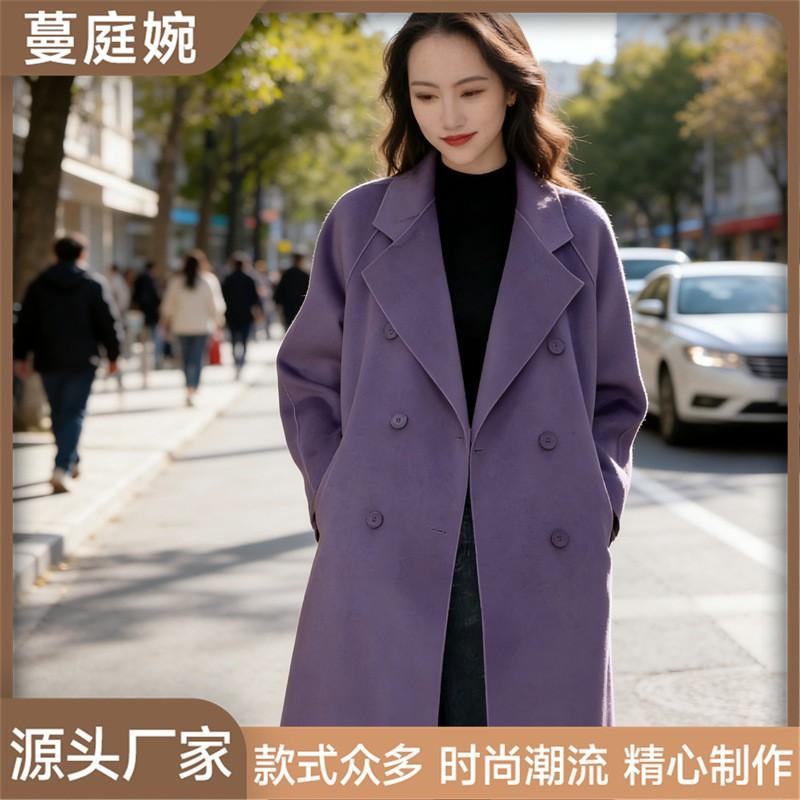 Womens Oversized Wool Blend Coat With Six Buttons Double-Breasted Mid-Length Jacket In Vintage Chic Style