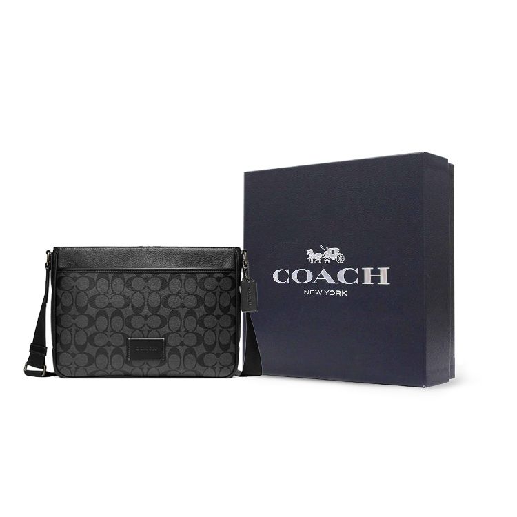 Coach Сумка через плечо District 30 Classic Monogram на молнии из ПВХ, большая мужская, черная CH078-QBMI5
