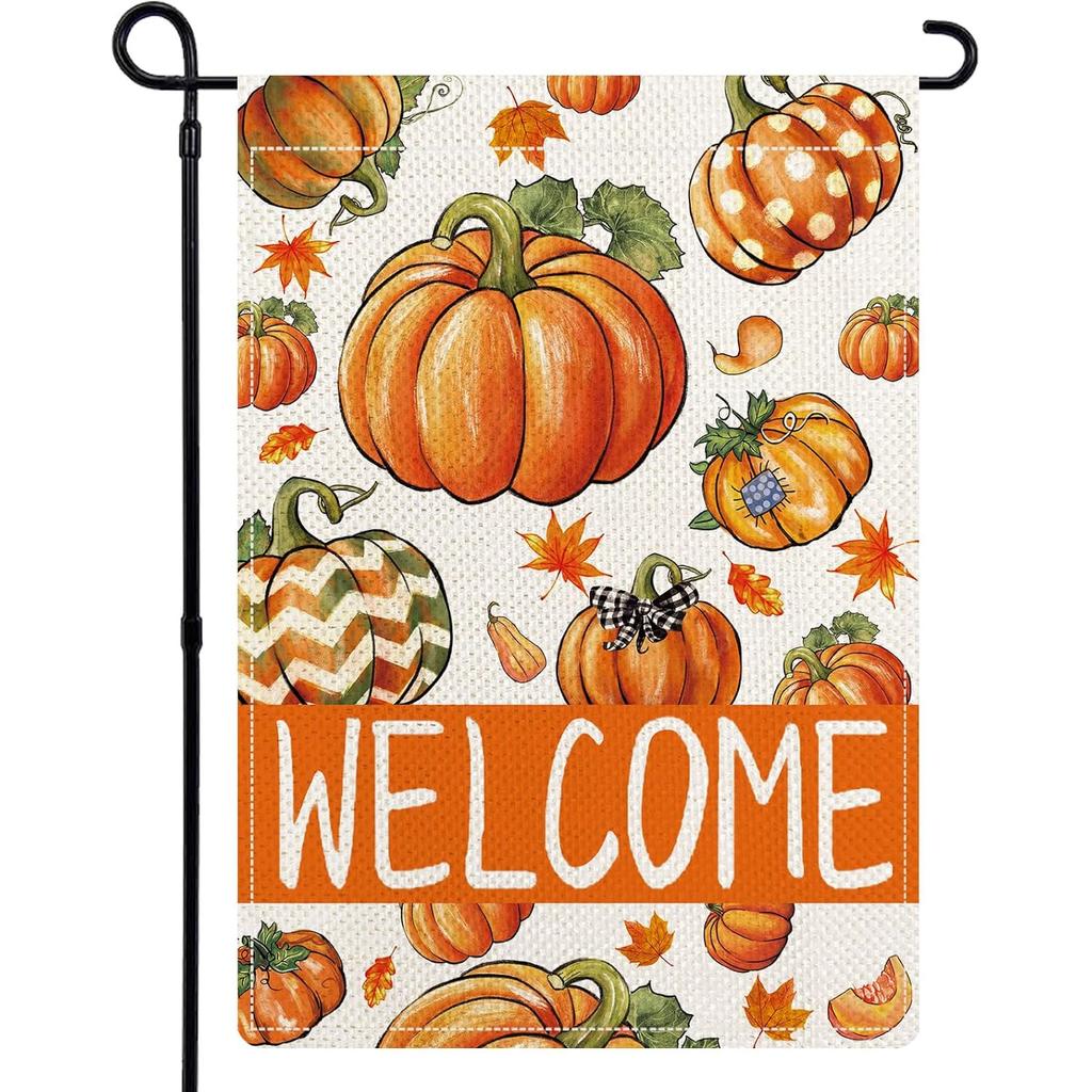 Fall Pumpkin Thanksgiving Garden Flags | 12x18 Double Sided, Harvest Halloween Autumn Flag Lawn Flags, Fall Farmhouse Outdoor Decor, Polyester Materia