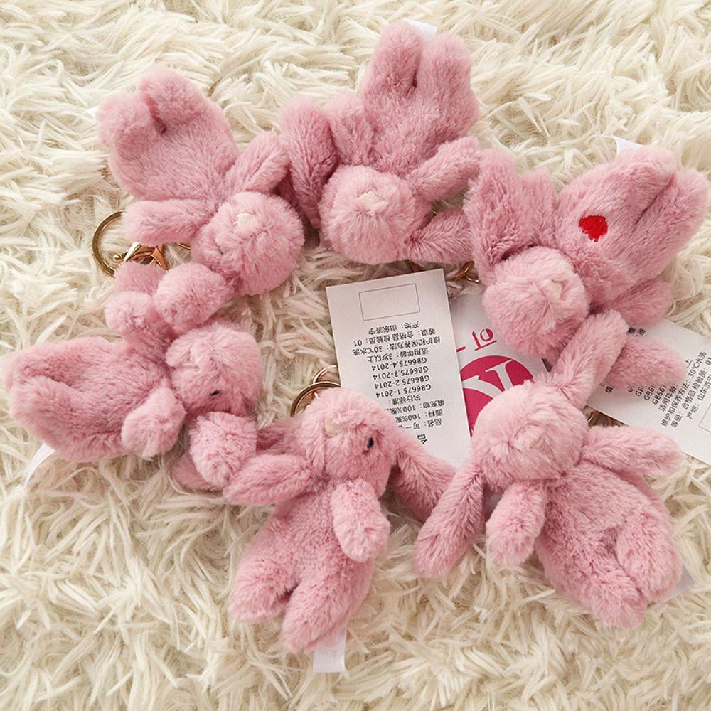Bag Pendant Plush Rabbit Keyring Love Pompom Trinket Plush Bunny Keyring Plush Rabbit Keychain