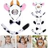 Cow Ears Hair Hoop Set with Bendable Tail Adults Teens Farm Animal Costume Set Black White Cow Accessories