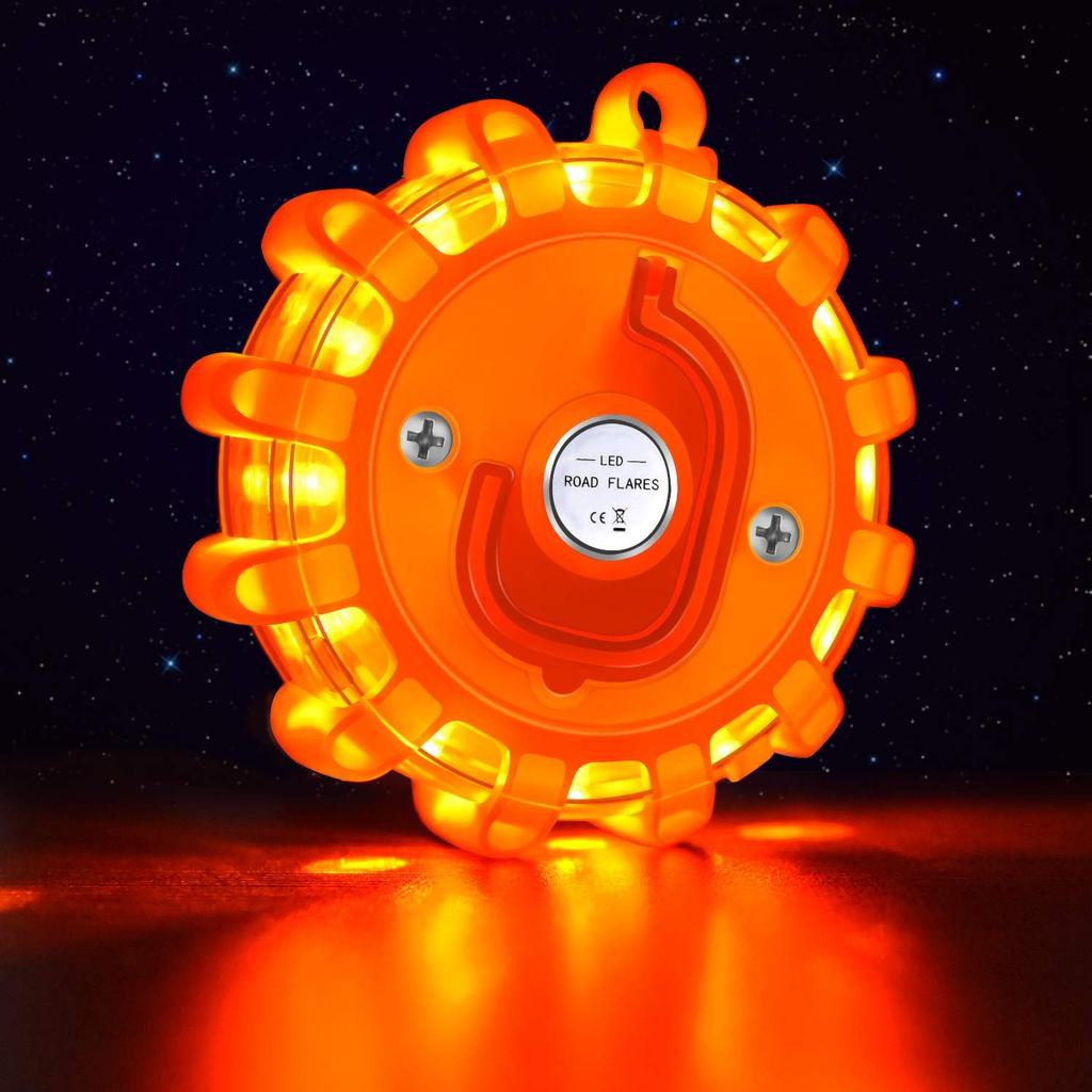 AK [6 Pack LED Road Flares Safety Flashing Warning Light Roadside Emergency Disc Beacon Kit For Vehicles Boats With Magnetic Base & Hook, Premium