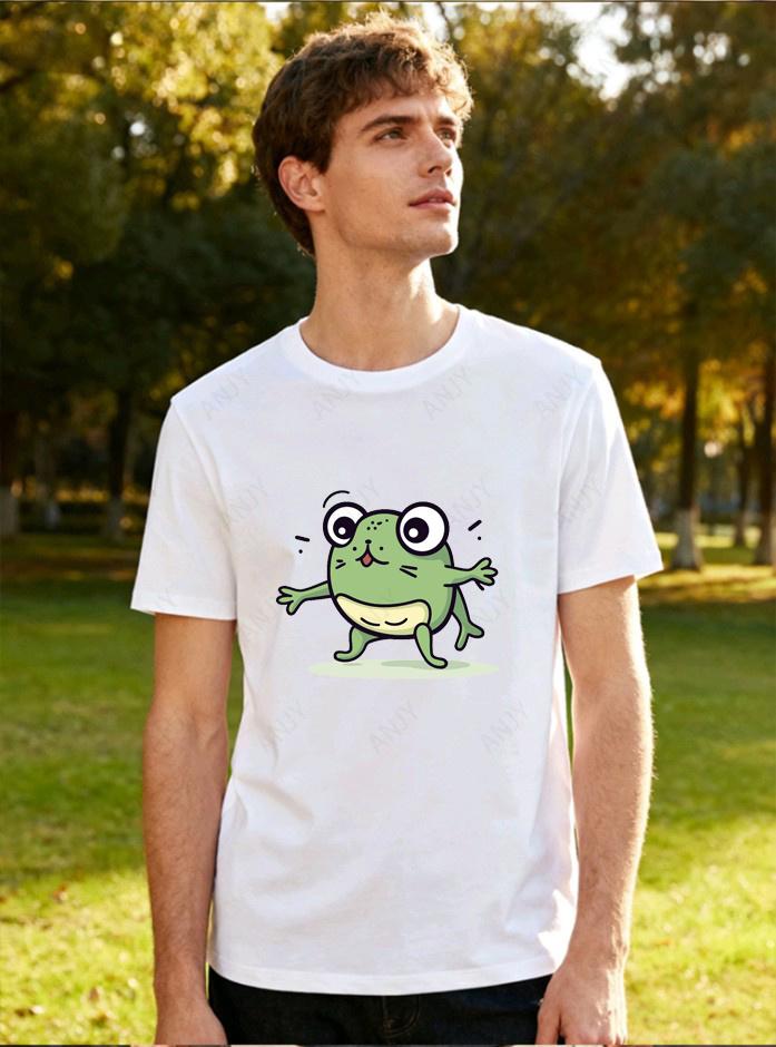 American Cartoon Tattered Frog Print Tshirt With Quirky Emotional Style Casual Short Sleeved Summer Top