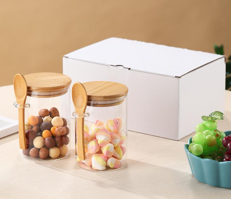 Герметичные стеклянные банки для хранения Герметичные стеклянные банки с крышками Ложки Банки для конфет Прозрачные банки для специй Небольшие контейнеры для хранения продуктов Бутылки