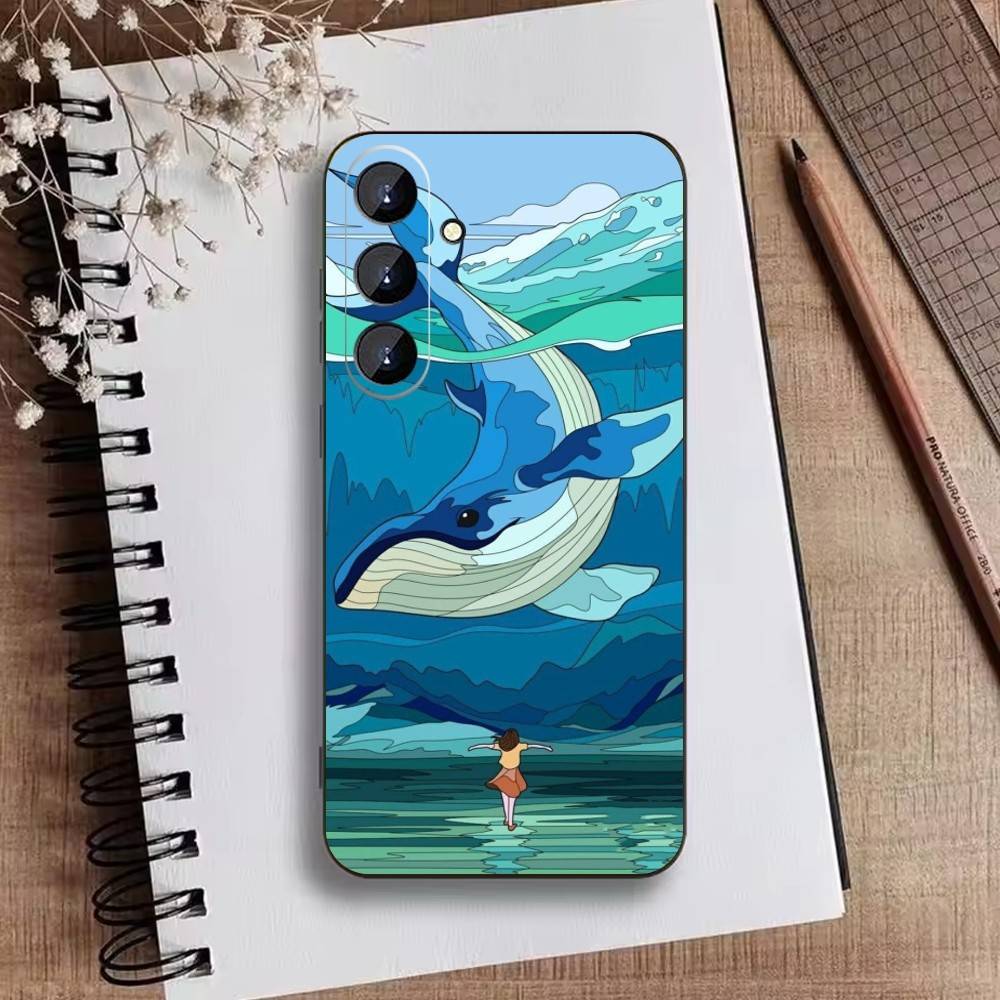 Чехол для телефона Whale Fall-Art для Samsung Galaxy A73, A21s, A22, A31, A52, A53, A71, A41, Мягкий черный корпус