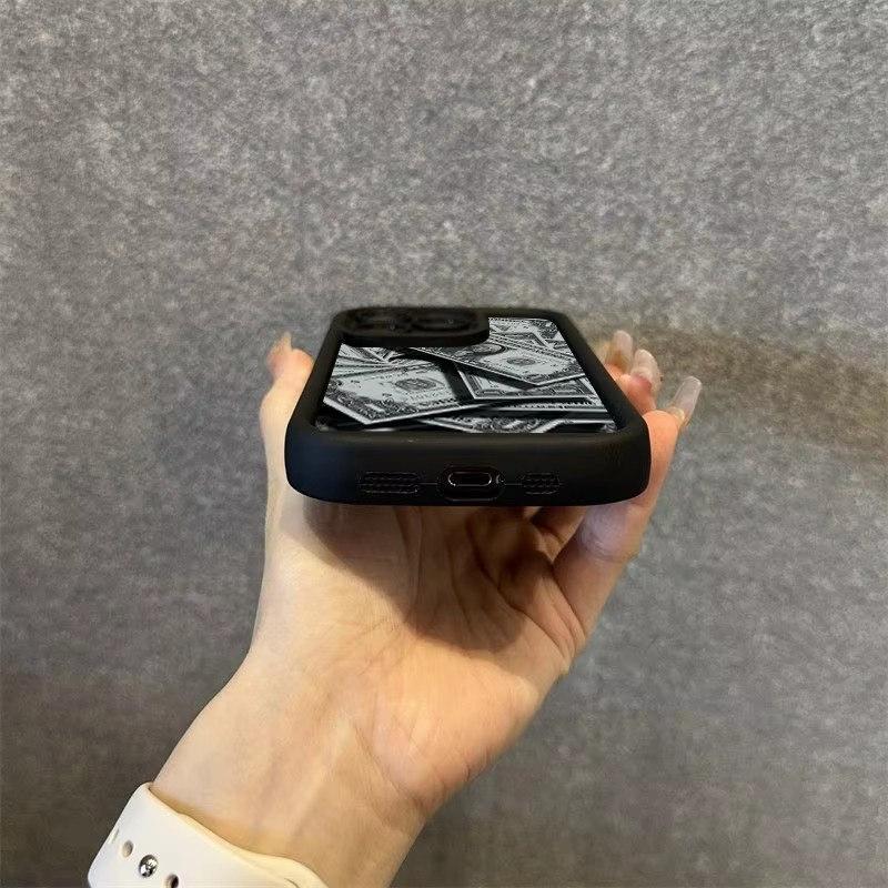 Черный бамбуковый силиконовый чехол с полным покрытием в виде банкноты для iPhone 16 15 14 13 12 11 Pro Max XS XR X 7 8 Plus SE 2022 SE3 Cover