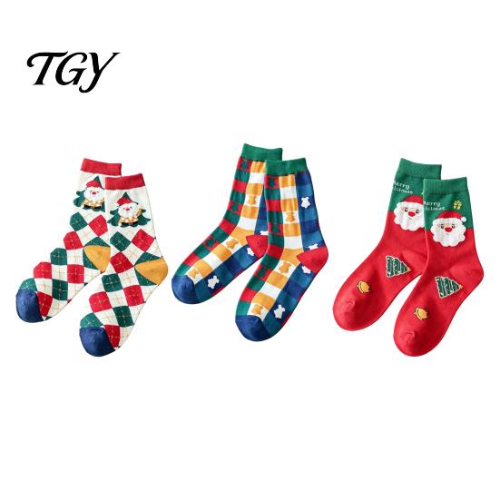 Breathable Combed Cotton Socks Christmas for Men And Women, Soft Parent Child Outfits Winter Crew Socks, Novelty Colorful Footwear Holiday Wear