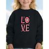 Girl's Round Neck Sweatshirt with LOVE Heart Pattern Print, Suitable for Valentine's Day and Daily Wear