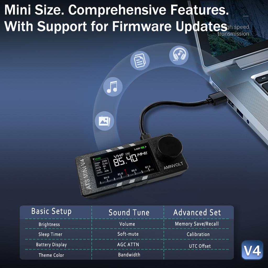 V4 ATS MINI Radio with Headphone Amplifier LSB USB Transistor Pocket Radios 1.9inch IPS Screen Si4732 DSP Radio AM FM Receiver
