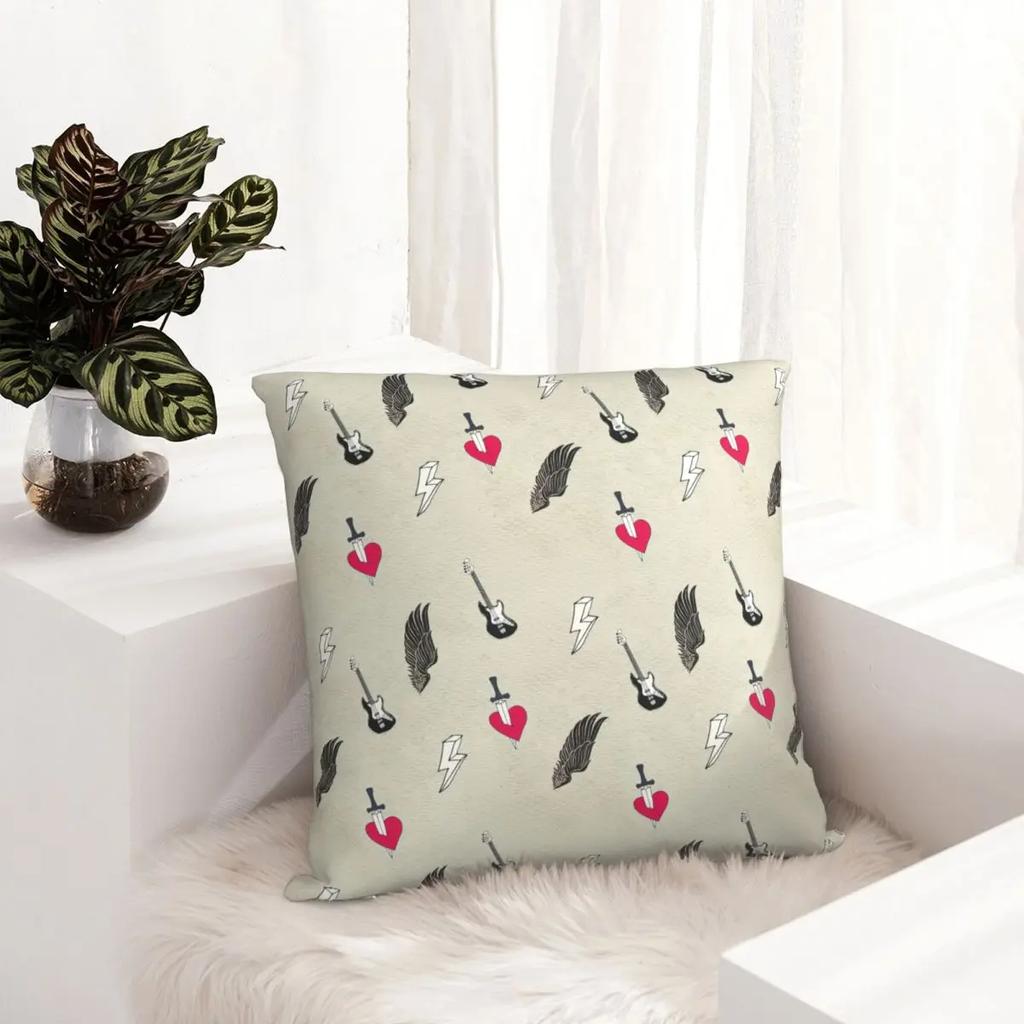 Skull Rock Music Grunge Pattern Pillowcase Polyester Cushion Cover Decorative Pillow Case Cover Home Square