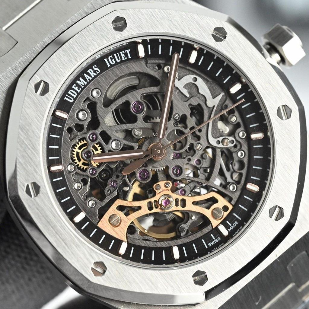 Мужские автоматические механические часы AP Royal Oak 15407, водонепроницаемые, с люминесцентными метками, стальной браслет