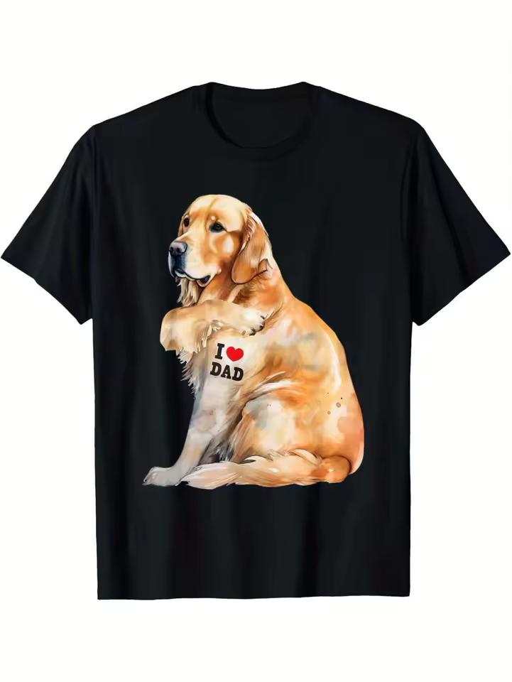 Golden Retriever I Love Dad Watercolor Graphic T Shirt Dog Dad Father's Day Pet Lover Unisex Loose Casual Short Sleeve Tops
