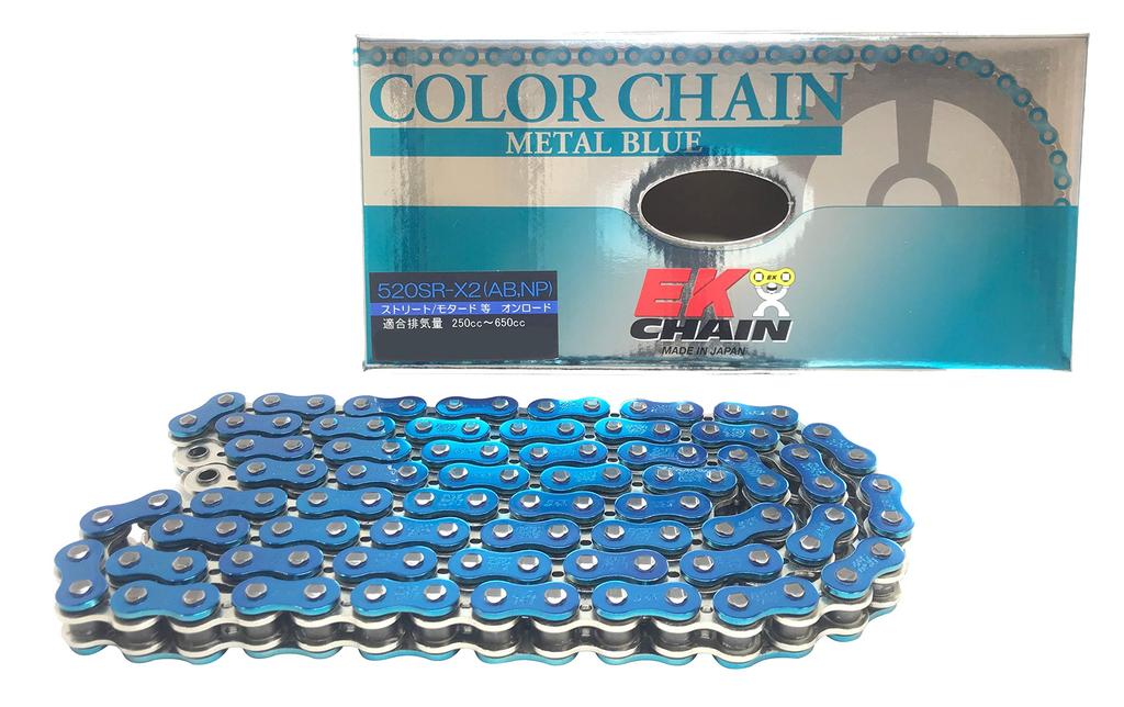 EK Motorcycle Chain Metal Blue 94L MLJ QX Ring Seal 520SR-X2 (Caulking Joint)