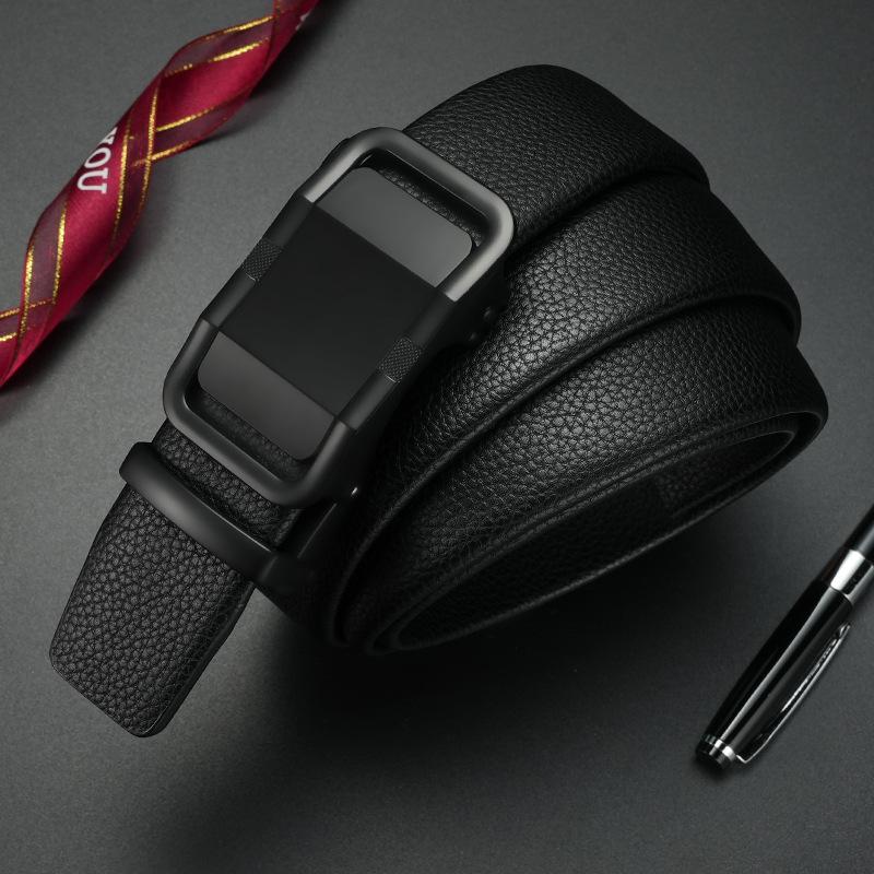 Men's Cowhide Belt Trendy Versatile Leather Belt Business Casual Automatic Buckle Middle Aged and Young Trousers Belt Men