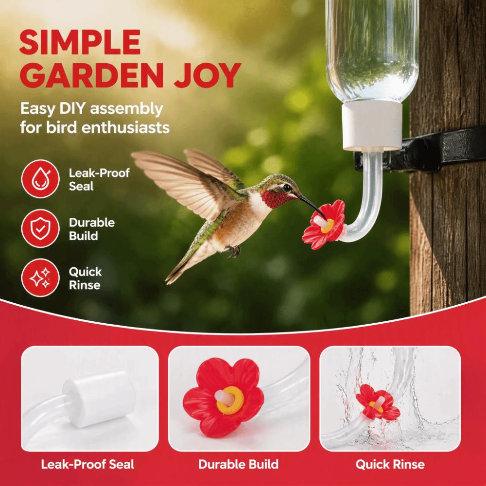 3PCS Red Flower Replacement Feeding Tubes Hummingbird Feeder Parts  DIY Custom Feeders
