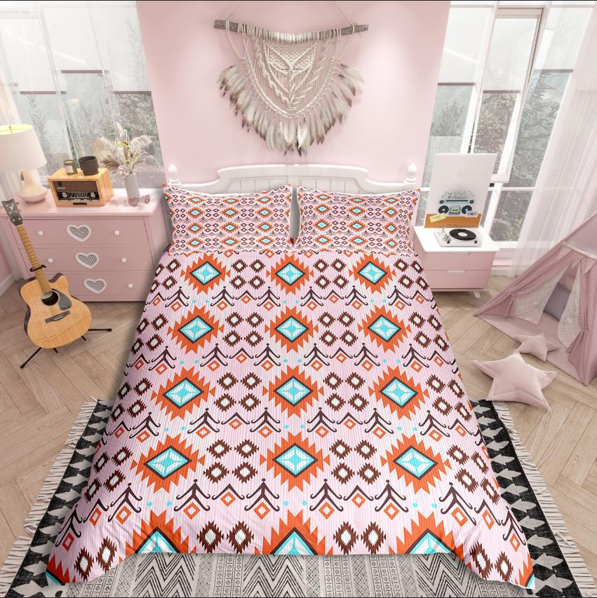 Homewish Tribal Aztec Duvet Cover Set,Bohemian Theme Bedding Set for Teens,exotic Style Decor