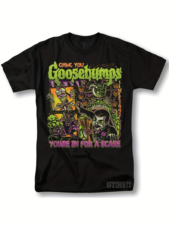 Goosebumps "Doll Sleppy and Ghost Retro T-shirt -90s Classic Horror Drama Scene Theme Print, Unisex Casual Style