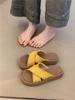 National Style Cool Slippers 2025 New Summer Retro Woven Cross Yellow Student Casual Flat-bottomed Roman Slippers