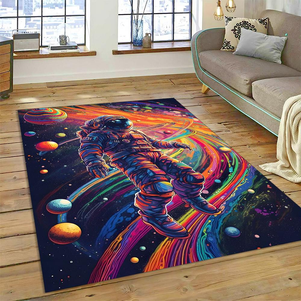 Outer Space Astronaut Universe Spaceman Cartoon Carpet Rug for Home Living Room Bedroom Sofa Doormat Decor,Kid Area Rug Non-slip