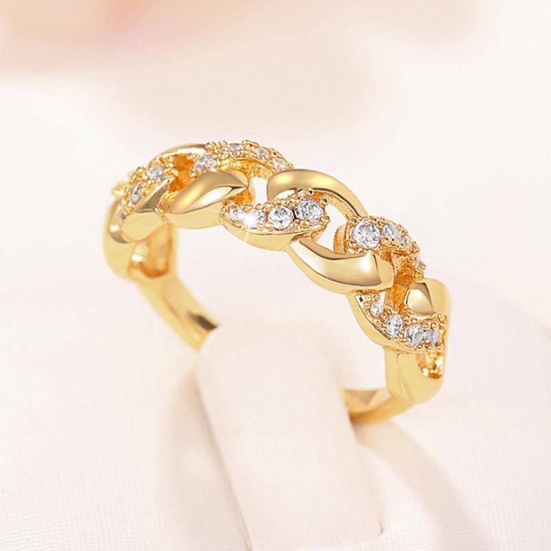 Huitan Chains Linked Design Gold Color Rings для женщин, девушек в стиле хип-хоп, модные аксессуары, сверкающие кубические цирконии, модные украшения