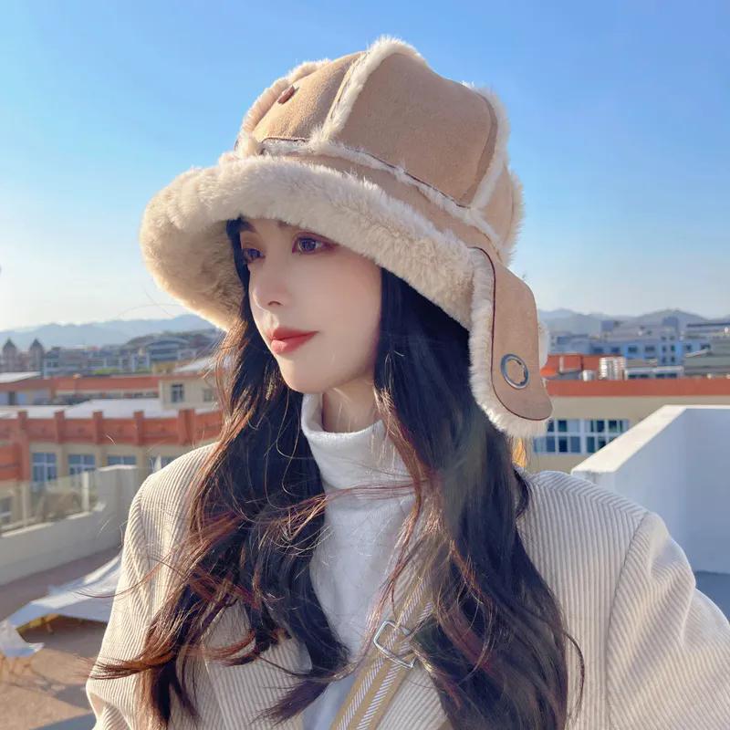 WTEMPO Solid Color Women's Winter Hairy Fisherman Hats Plush Bucket Hats Autumn Winter Plus Cashmere Warm Skiing Hats
