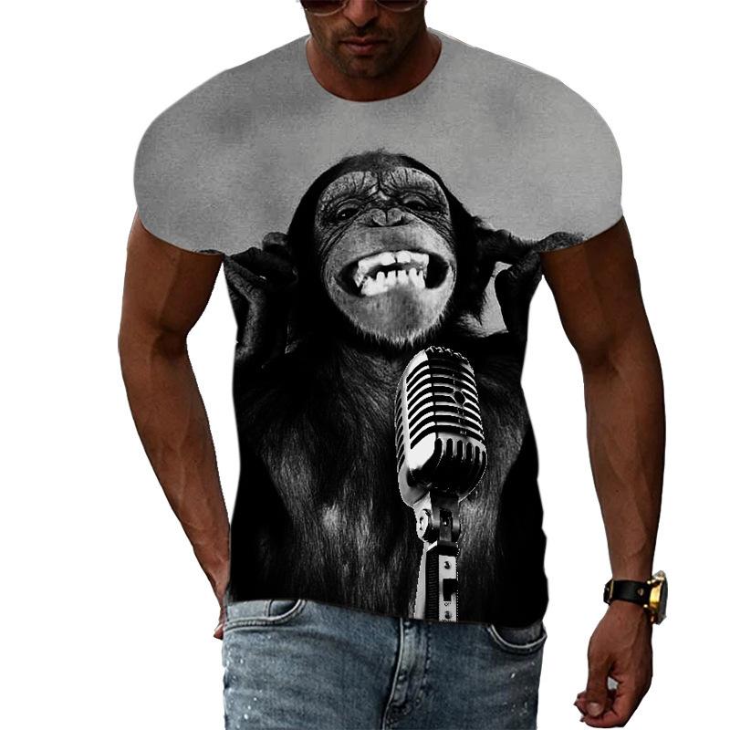 Летние мужские спортивные футболки с короткими рукавами и принтом гориллы с 3D-цифровой печатью, свободные повседневные футболки с круглым вырезом и короткими рукавами для мужчин