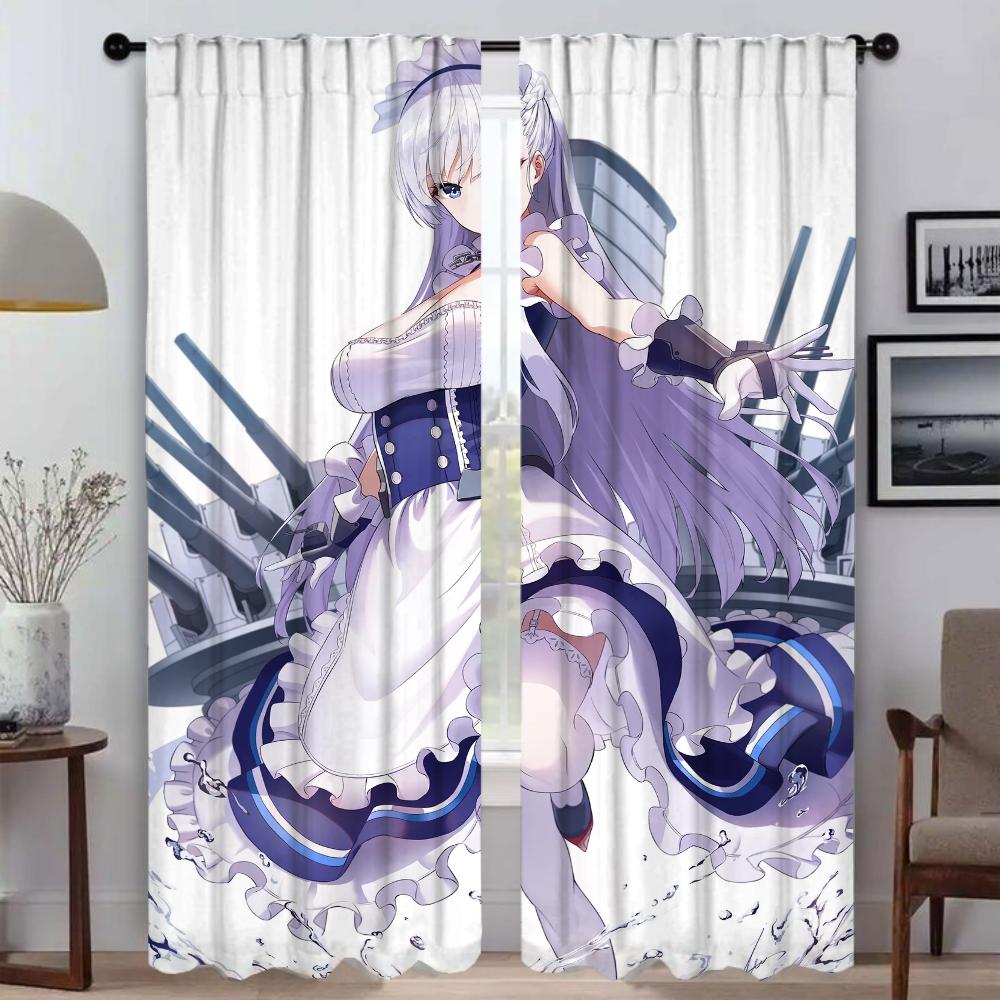 Набор из 2 элегантных комнатных штор Гостиная Azur Lane Домашний интерьер Шторы Тюль Перегородка в спальню Детская Полиэстер Идеально для гостиной