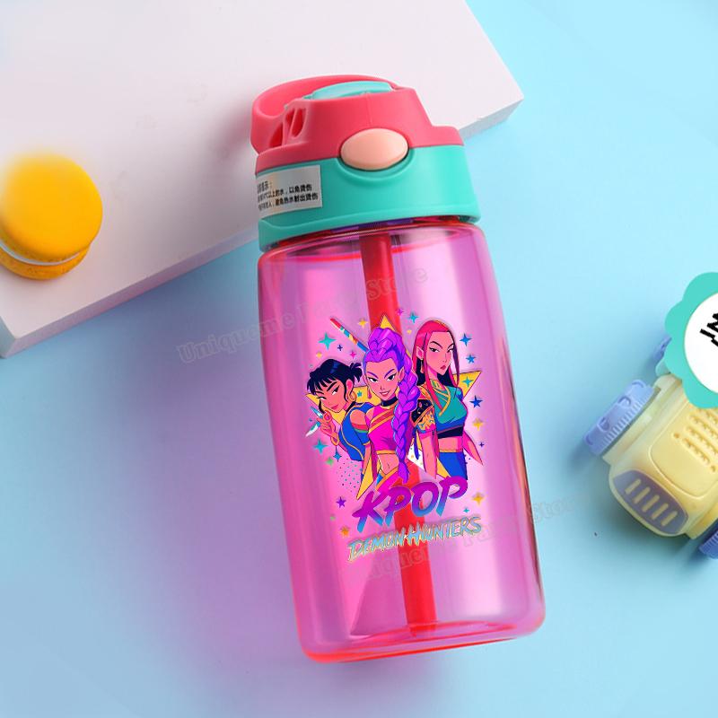 KPop Охотники на демонов Детская бутылка для воды Для улицы Спорт Зои Мира Руми Девочка Стакан с трубочкой Портативная Пластиковая бутылка для напитков Подарок на день рождения