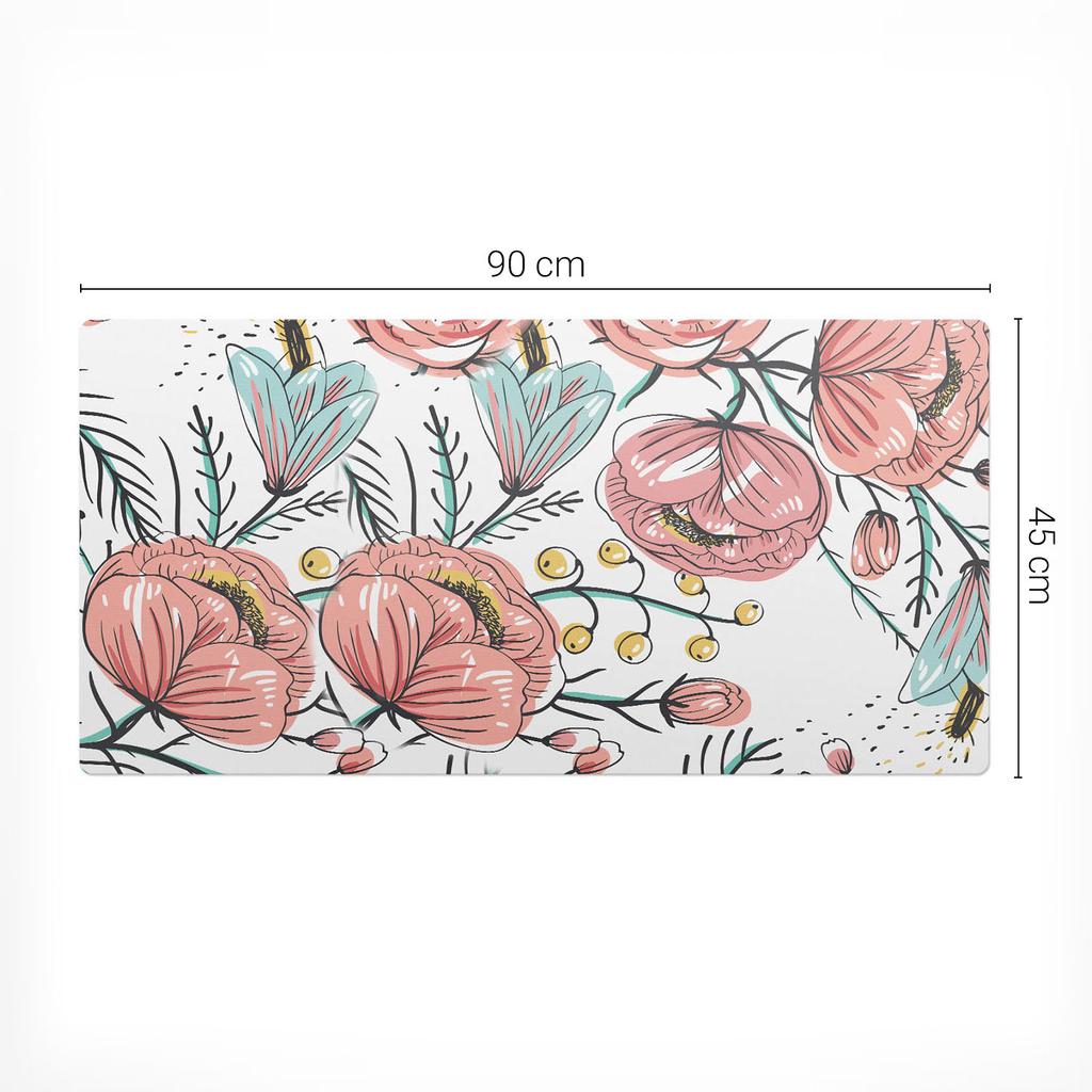 Anti-slip Desk Mat with Retro Floral Print 90x45 cm